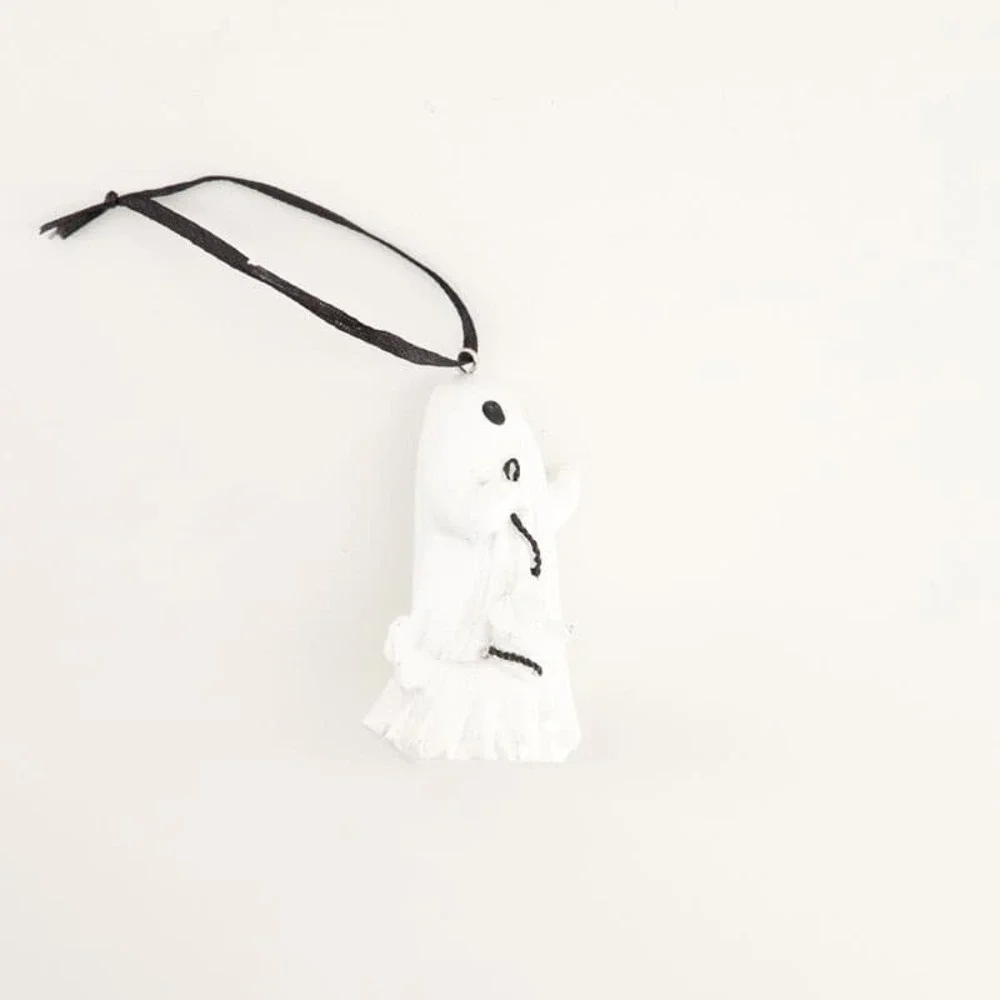 Cracker Barrel Halloween Ghost Walking Dog Ornament — White Polyresin NWT